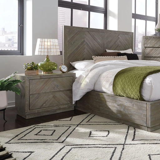 Herringbone Solid Wood Two Drawer Nightstand in Rustic Latte - Furniture Story