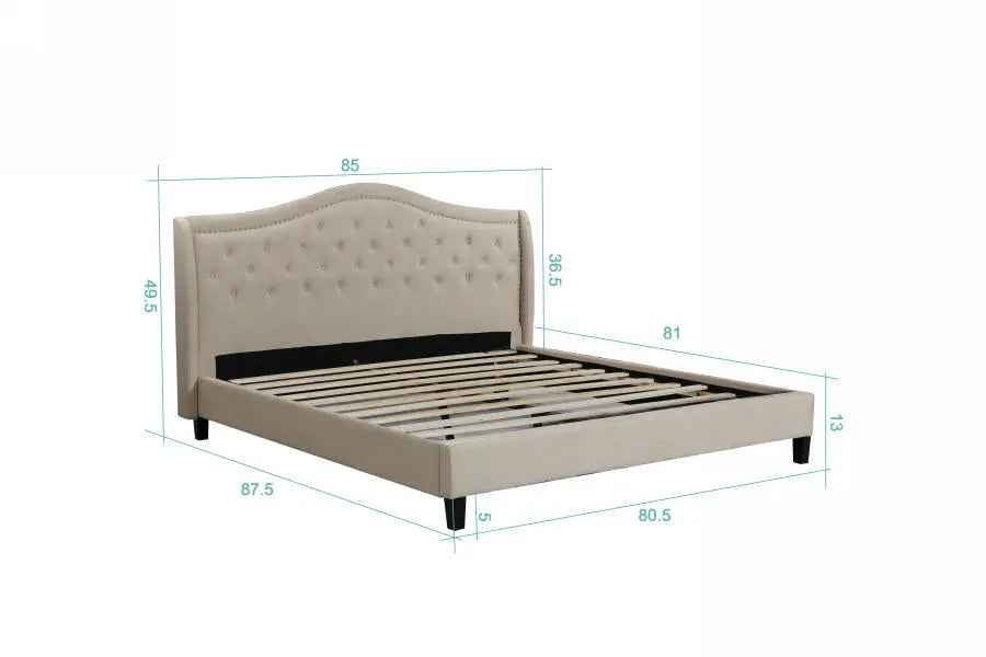 Twilight – Upholstered Platform Bed, Beige – Queen - Furniture Story