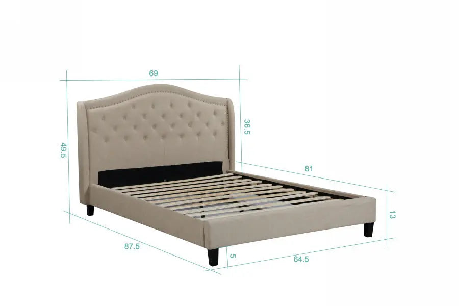 Twilight – Upholstered Platform Bed, Beige – Queen - Furniture Story
