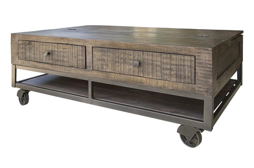 Urban Gray Lift Top Cocktail Table w/2 Drawers & Wheels - Furniture Story