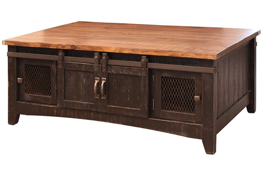 Pueblo Black Cocktail Table 2 Sliding doors, 2 Mesh doors on each side - Furniture Story