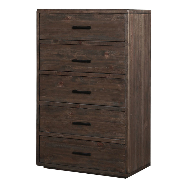 McKinney Five Drawer Solid Wood Chest in Espresso Pine - Furniture Story