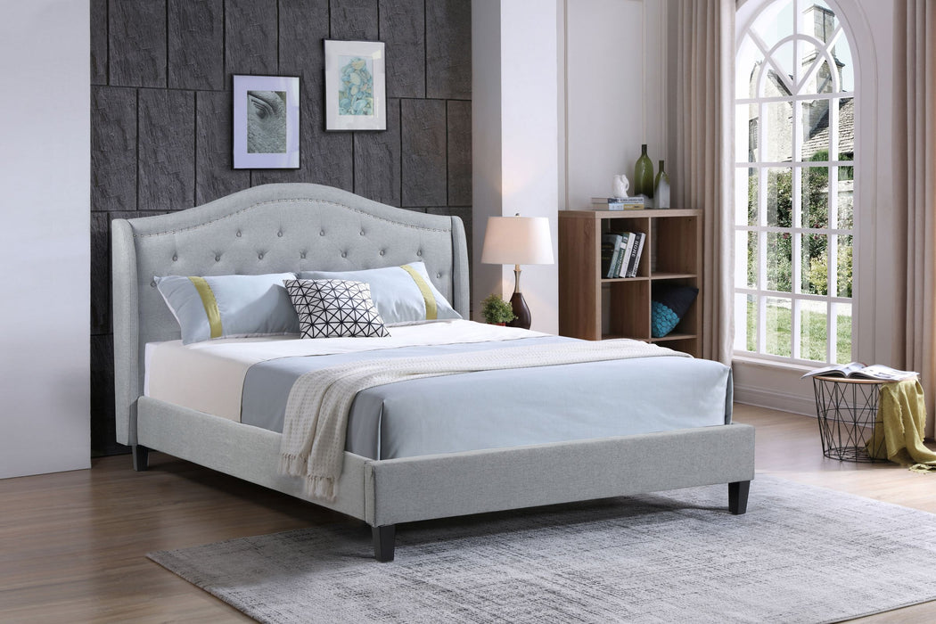 Twilight – Upholstered Platform Bed, Grey – Queen - Furniture Story