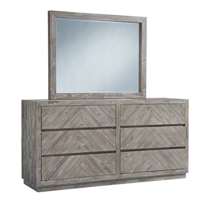 Herringbone Solid Wood Six Drawer Dresser in Rustic Latte - Furniture Story