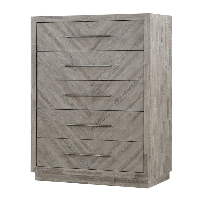 Alexandra Solid Wood Five Drawer Chest in Rustic Latte - Furniture Story