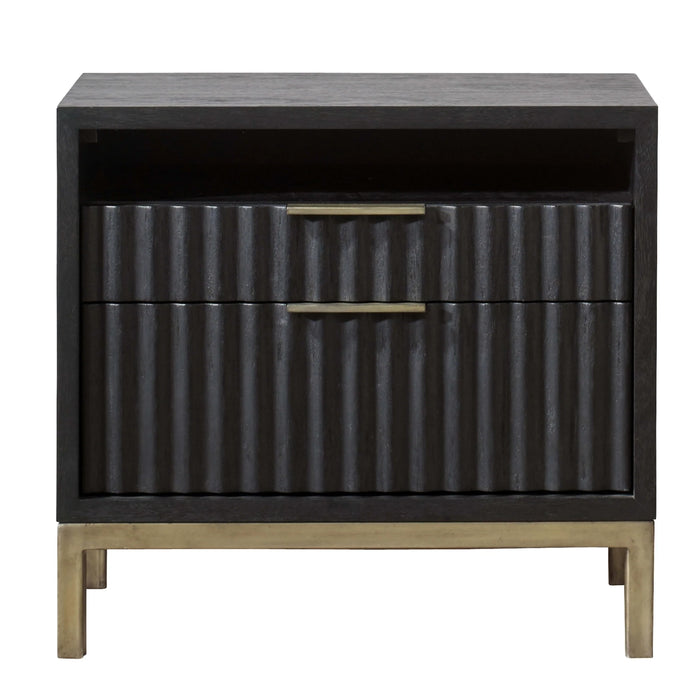 Kentfield Solid Wood Two Drawer Nightstand in Black Drifted Oak - Furniture Story