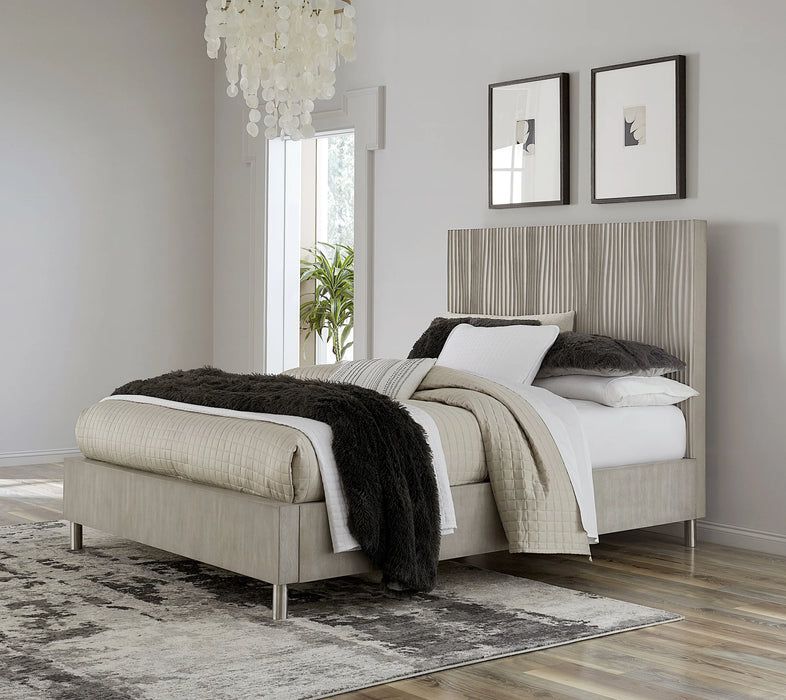 Argento Wave-Patterned King Bed in Misty Grey - Furniture Story