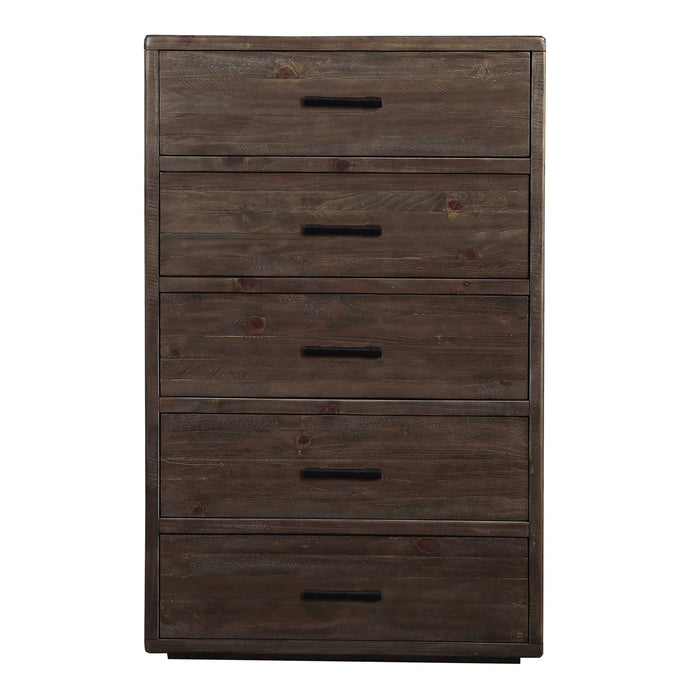 McKinney Five Drawer Solid Wood Chest in Espresso Pine - Furniture Story