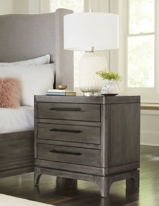 Cicero Three-Drawer Nightstand in Slate Grey - Furniture Story