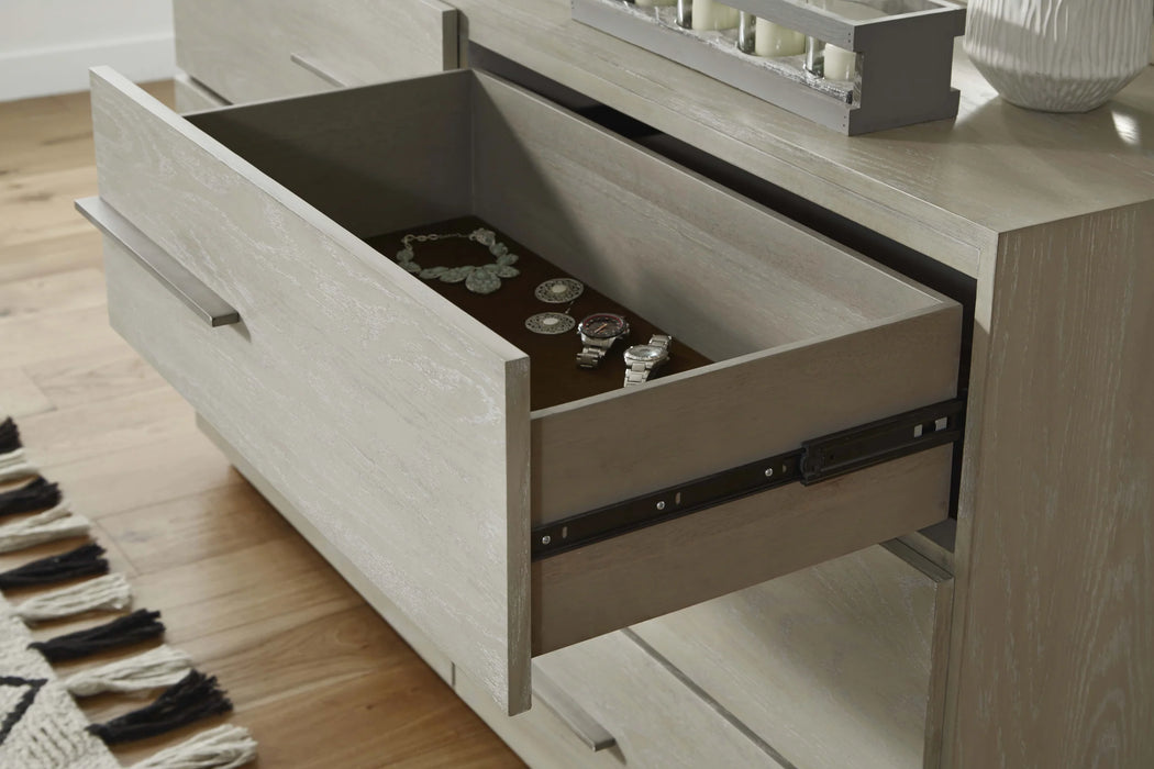 Destination Six Drawer Dresser in Cotton Grey - Furniture Story