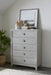 Boho Chic Five-Drawer Chest in Washed White - Furniture Story