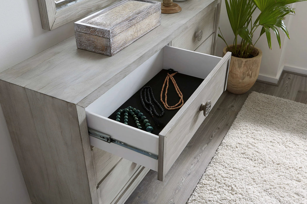 Boho Chic Six-Drawer Dresser in Washed White - Furniture Story