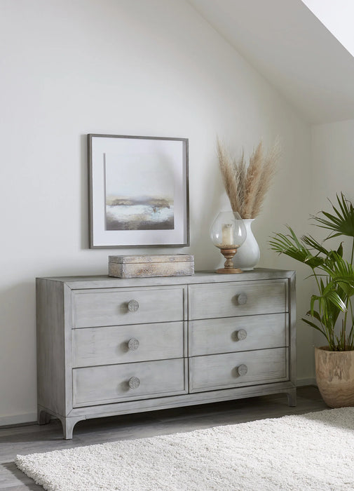 Boho Chic Six-Drawer Dresser in Washed White - Furniture Story