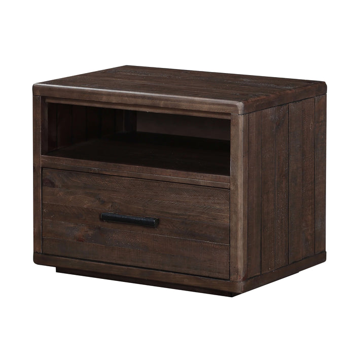 McKinney One Drawer Solid Wood Nightstand in Espresso Pine - Furniture Story