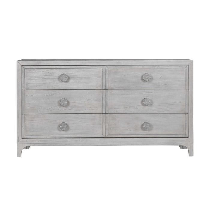 Boho Chic Six-Drawer Dresser in Washed White - Furniture Story