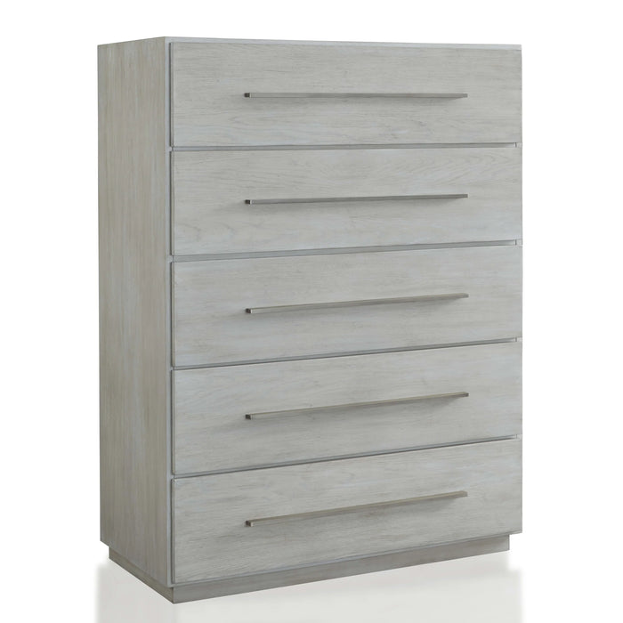 Destination Five Drawer Chest in Cotton Grey - Furniture Story