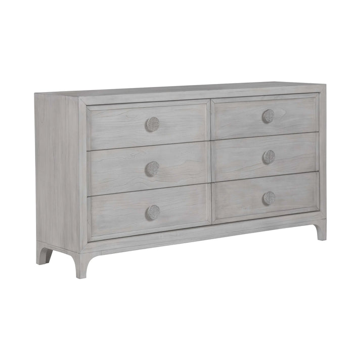 Boho Chic Six-Drawer Dresser in Washed White - Furniture Story