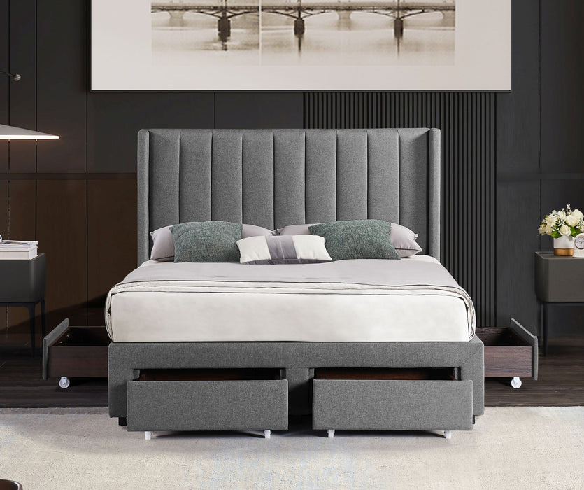 Ashley – Upholstered Platform Bed with 4 Storage Drawers – Grey – Queen - Furniture Story