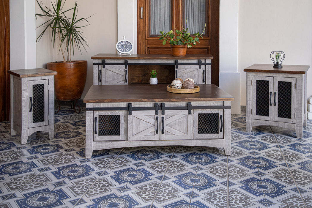 Pueblo Gray Cocktail Table 8 Doors - Furniture Story