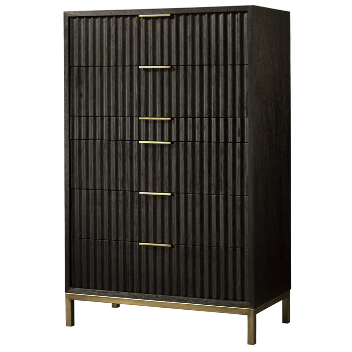 Kentfield Solid Wood Six Drawer Chest in Black Drifted Oak - Furniture Story