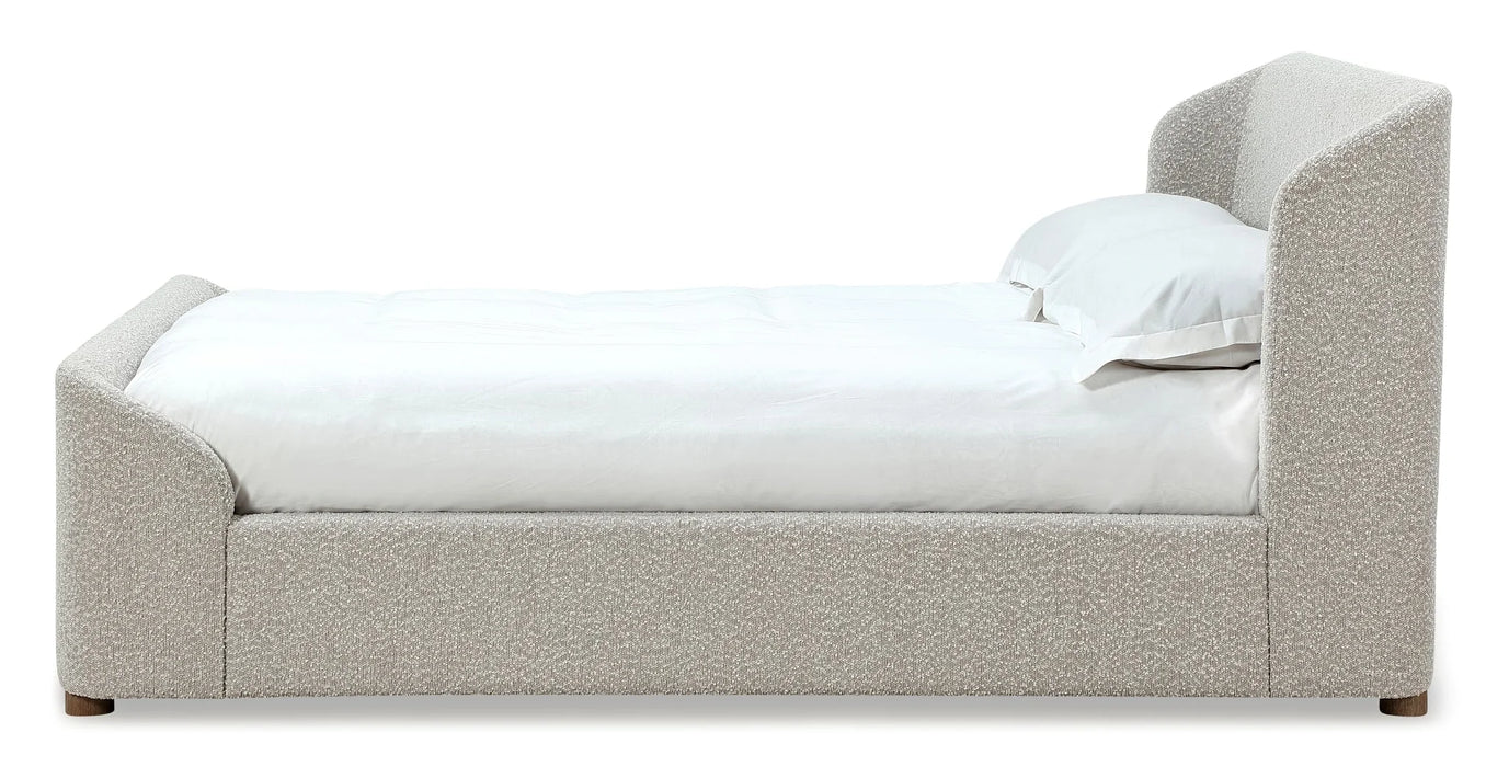 Upholstered Platform Bed in Cotton Ball Boucle - Furniture Story