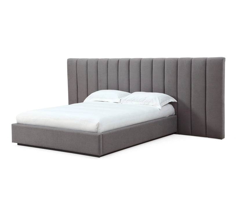 Monty Upholstered Wall King Bed in Stormy Night - Furniture Story