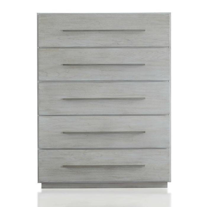 Destination Five Drawer Chest in Cotton Grey - Furniture Story