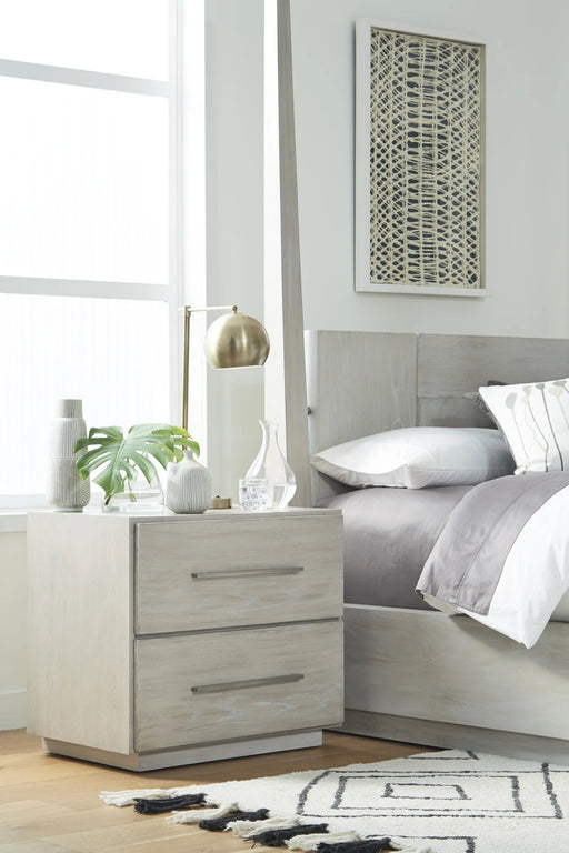 Destination Two Drawer Nightstand in Cotton Grey - Furniture Story