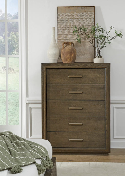 Lawson Five Drawer Wood Chest in Big Bear Brown - Furniture Story