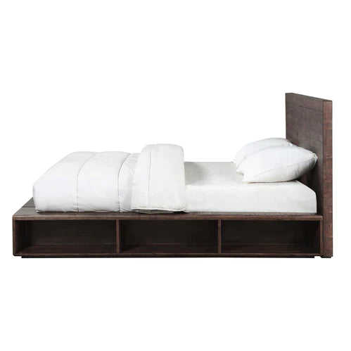 McKinney Solid Wood Low Platform Storage Queen Bed in Espresso Pine - Furniture Story