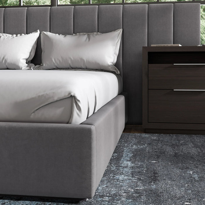 Monty Upholstered Wall Queen Bed in Stormy Night - Furniture Story