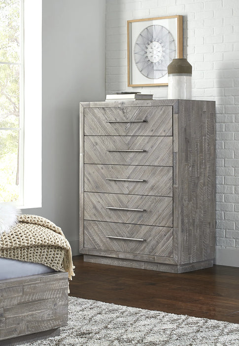 Alexandra Solid Wood Five Drawer Chest in Rustic Latte - Furniture Story