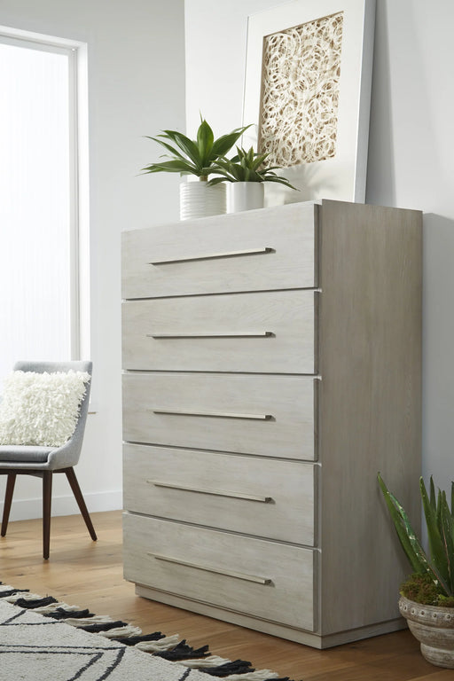 Destination Five Drawer Chest in Cotton Grey - Furniture Story