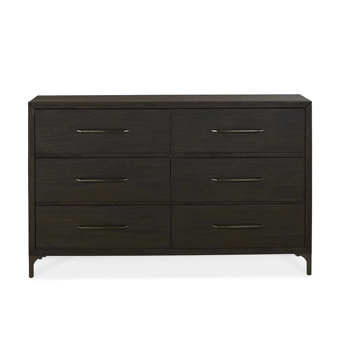 Lucerne Six-Drawer Metal Leg Dresser in Vintage Coffee - Furniture Story