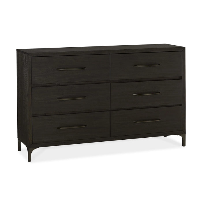 Lucerne Six-Drawer Metal Leg Dresser in Vintage Coffee - Furniture Story