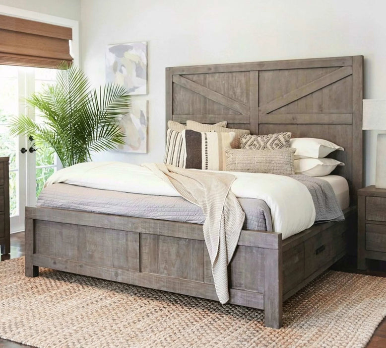 Taryn Right-Side Solid Wood Storage King Bed in Rustic Grey - Furniture Story