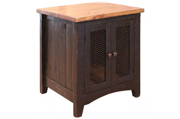 Pueblo Black End Table 2 Mesh doors - Furniture Story