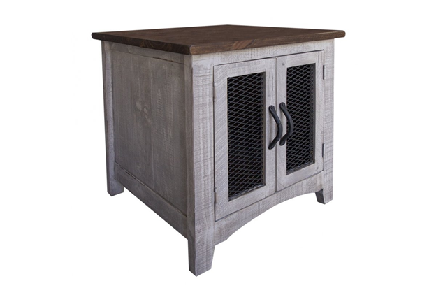 Pueblo Gray End Table 2 Doors - Furniture Story