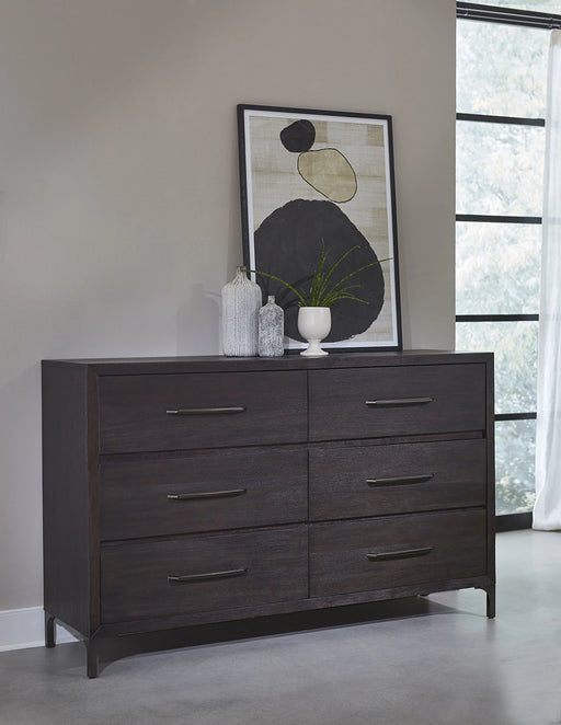 Lucerne Six-Drawer Metal Leg Dresser in Vintage Coffee - Furniture Story