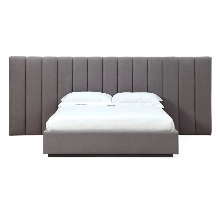 Monty Upholstered Wall King Bed in Stormy Night - Furniture Story