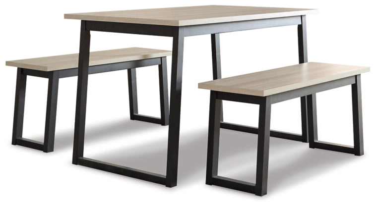 Waylowe Dining Table and Benches (Set of 3) - Furniture Story