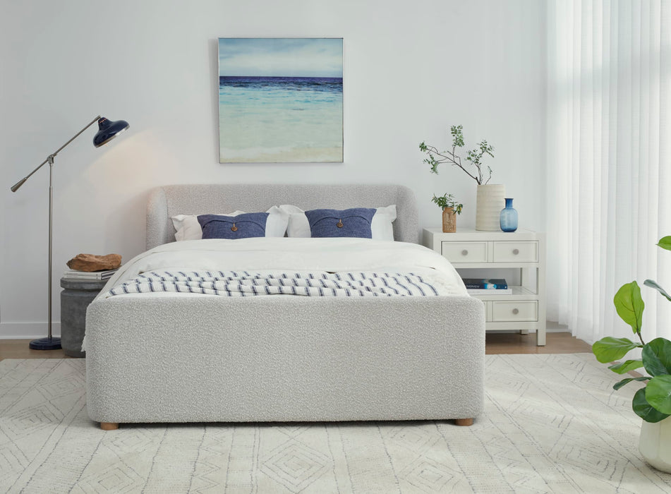 Upholstered Platform Bed in Cotton Ball Boucle - Furniture Story