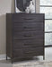 Lucerne Five-Drawer Metal Leg Chest in Vintage Coffee - Furniture Story