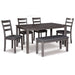 Bridson Dining Table and Chairs with Bench (Set of 6) - Furniture Story